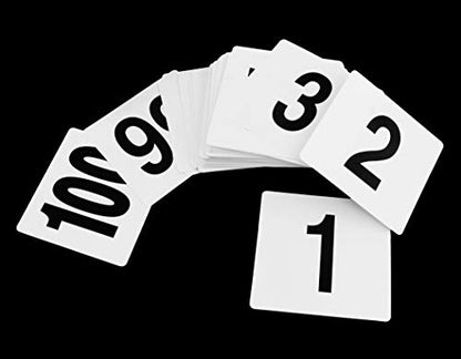 New Star Foodservice 23053 1-100 Double Sided Table Numbers, 4" x 4" Inch, White (Pack of 2) - size: 4 x 4 inches (Pack of 2), style: Black on White (1-100)