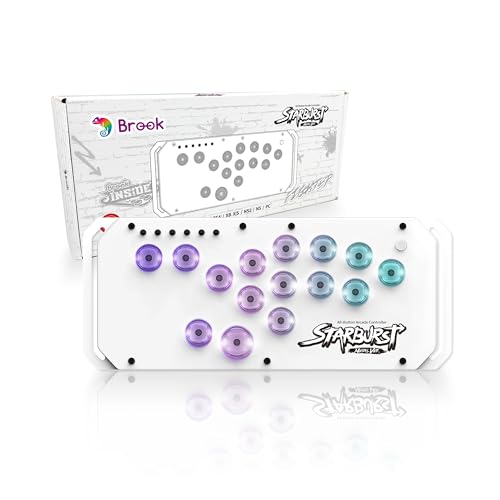Brook Fighter Starburst Metal Ver. All-Button Arcade Controller for PS5, PS4, Xbox Series X|S, NS, NS2 & PC, Metal Side Handles, Hot-Swappable Switches, RGB Lighting, Officially Licensed (White) - color: White