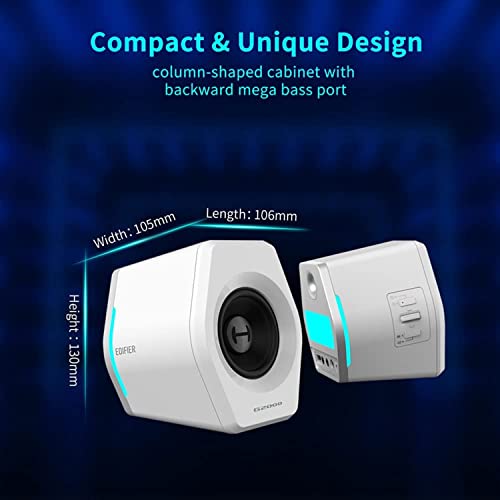 G2000 32W PC Computer Speakers for Gaming Desktop PC Laptop Mac Computer Woofer Speakers Bluetooth USB 3.5mm AUX Inputs RGB Lights Multimedia Speakers White - color: White