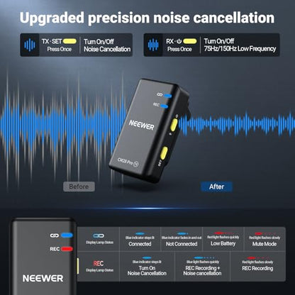 NEEWER CM28 PRO Wireless Lavalier Lapel Microphone System with Charging Case 48KHz 16 Bit Uncompressed Audio Noise Canceling 4GB Storage 9Hrs Recording Compatible with iPhone iPad Android Camera PC - style: CM28 Pro