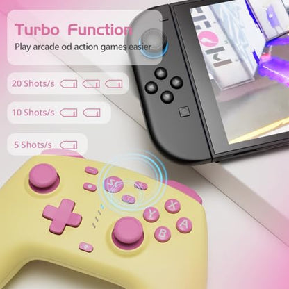 Wireless Switch Controller for Switch/Switch 2/OLED/Lite/PC, Wireless Switch Pro Controllers with 2.4G Dongle, Hall Effect Joysticks & Hall Triggers, Dual Rumble, Turbo & 2 Macro Back Buttons(Yellow) - color: Butter Yellow