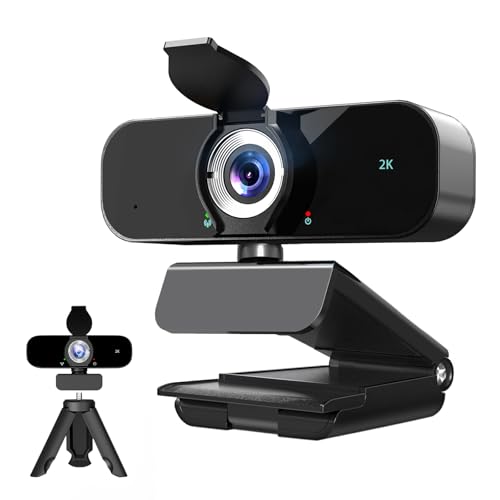 Webcam for Computer, USB Plug&Play, Auto Low Light Correction, Privacy Cover, Tripod, Wide Angle for Meeting/Online Video/Zoom, Web Cam with Microphone