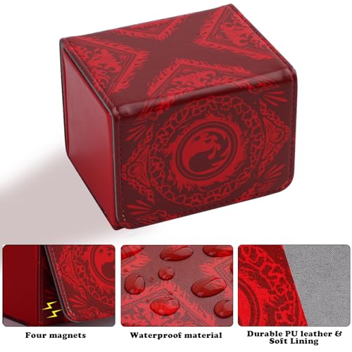 Deck Box for MTG Cards, Trading Commander Deck Case Holds 120+ Sleeved Cards, PU Leather Magnetic Collectible Card Storage Box Fits for TCG Magic Card (Red) - color: Red