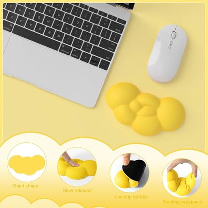 Ergonomic Cloud Mouse Wrist Rest with Coaster, Soft Memory Foam Wrist Support Pad Cushion for Mouse Computer Laptop Office PC Gaming Home, Non-Slip Base, Massage Holes Design, Wrist Pain Relief - color: 2 in 1 Set-yellow