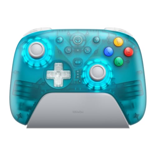 8Bitdo Ultimate 2 Wireless Controller for PC,Apple/Steam/Android,Clear Blue | TMR Joysticks, Hall/Tactile Triggers, 8Speed 2.4G, 1000Hz Polling Rate, Motion Control, RGB Fire Ring, Charging Dock - color: Clear Blue