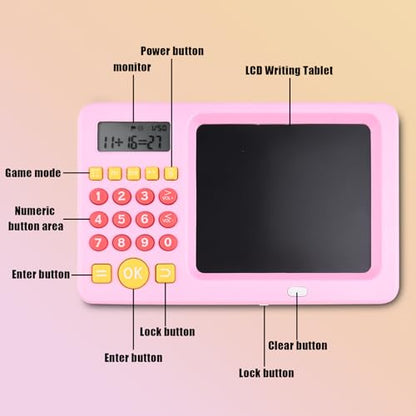 Math Games Toy for Kids Ages 5 6 7 8, LCD Writing Tablet for Kids Educational Math Learning Games, Birthday Gifts for Boys Girls (Pink Colour) - color: Pink