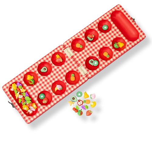 ban.do Mancala Picnic Theme Board Game for Adults, Fun Table Game with Wooden Board and 48 Fruit Shaped Resin Pieces for 2 Players (Fruit)