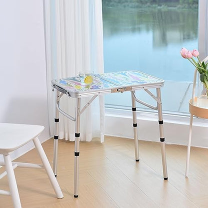 Yriuat Folding Camping Table 2ft Portable Pinic Table Adjustable Height Small Card Table Aluminum Foldable Lightweight with Carry Handle for Outdoor Indoor Hiking Camp BBQ Beach (Blooming Floral) | Lightweight Aluminum,Foldable Small Card Table with Carry