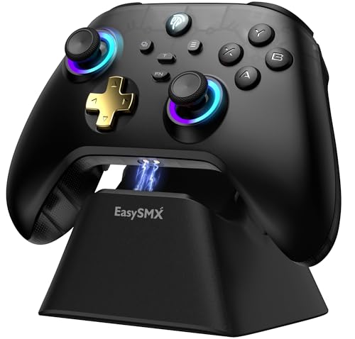 EasySMX D05 Wireless PC Controller with Charging Dock,Black | Hall Joystick, RGB, 1000Hz Polling Rate, Custom Back Buttons,2.4G&Bluetooth & Wired,for PC, Android, Switch and iOS. - color: black gold