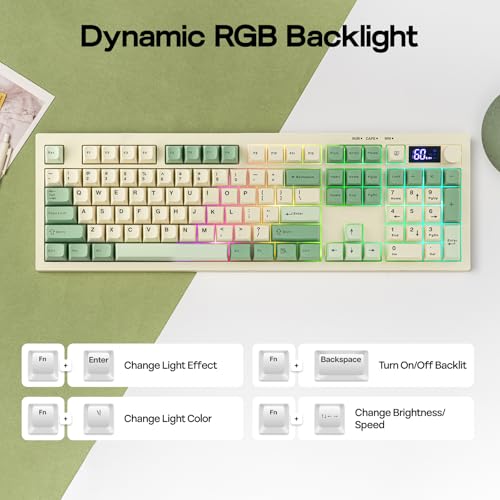 EPOMAKER Aula S102 PRO Membrane Gaming Keyboard with TFT Screen, Volume Knob & Number Pad, BT/2.4G/USB, RGB Backlit, Creamy Silicone Structure, Silent Keyboard for PC Game/Office (Yellow) - color: Yellow