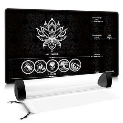 MTG Playmat with Zones – Lotus Sketch White 24x14 Card Game Mat for Magic The Gathering, Stitched Edge, Non-Slip Rubber Base with Prismatic Playmat Tube – Lotus White Zone - color: Lotus White Zone