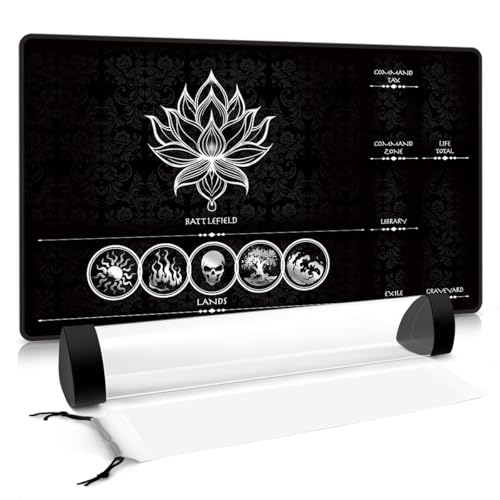 MTG Playmat with Zones – Lotus Sketch White 24x14 Card Game Mat for Magic The Gathering, Stitched Edge, Non-Slip Rubber Base with Prismatic Playmat Tube – Lotus White Zone - color: Lotus White Zone