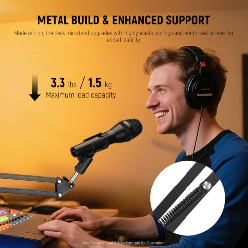 NEEWER Microphone Arm Stand, Suspension Scissor Boom Mic Arm Desk Mount with Clip & 3/8" to 5/8" Adapter Compatible with Blue Yeti Snowball HyperX QuadCast SoloCast Shure, Max Load 3.3 lbs, MS006 | Clip, 3/8" to 5/8" Adapter, Compatible with Blue Yeti Sno