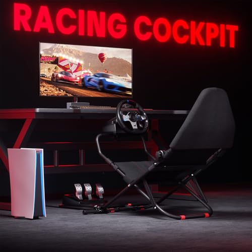 RACGTING Foldable Sim Racing Cockpit for Logitech Thrustmaster MOZA | 90% pre-assembled, Quick assembly, Space-saving Storage, Sturdy Steel frame, For apartments & living rooms