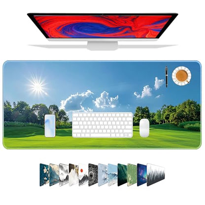 Galdas Gaming Mouse Pad XXL XL Large Long Extended Big Mousepad Non-Slip Rubber Keyboard Mouse Pad with Stitched Edges for Laptop Home Office (31.5x11.8x0.08 Inch) … (Grass) - color: Grass