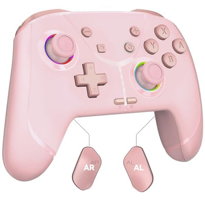 GMBACK Wireless Switch 2 Pro Controller with Loop Macro & Home Wake Up | Turbo Gaming Controller for Nintendo Switch 2/Switch 1/Lite/OLED with HD Rumble, Motion Control, Turbo, 800mAh, Pink - color: Light Pink