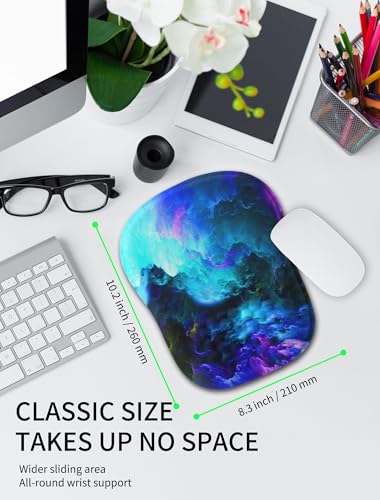 Hokafenle Ergonomic Wrist-Hugging Mouse Pad Wrist Support, U-Shaped Holding Wrist Rest Mousepad for Carpal Tunnel Pain Relief with Cushioned Memory Foam Slope Massage Bulge (10.2x8.3 in,Nebula) - color: Nebula