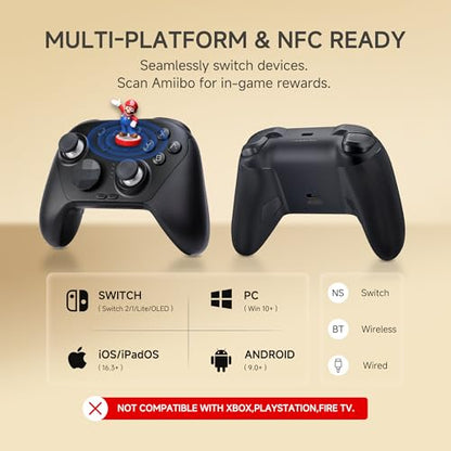 MOBAPAD Chitu2 HD Switch 2 Wireless Controller, TMR Glide Joysticks [ZERO Drift], Charging Dock, HD Rumble, NFC, Turbo, Programming, Mechanical Buttons - Gamepad for Nintendo Switch/Switch 2 - color: Black