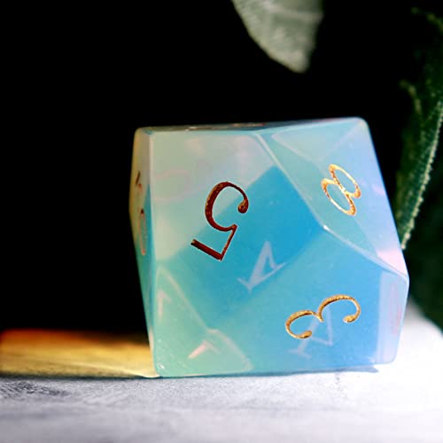 Haxtec Opal Dice DND Dice Set Gemstone D&D Dice with Dice Case Compatible with Dungeons and Dragons TTRPG DND Master Gift-Opal - color: White