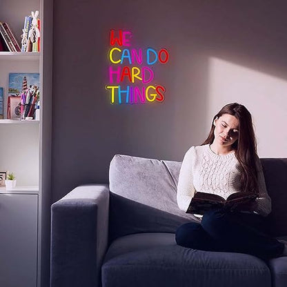 We Can Do Hard Things Neon Sign, Motivational Neon Light LED Classroom Sign USB Dimmable, for Inspirational Classroom Office Library Neon Light Kids Wall Art Bedroom Birthday Party Backdrop(13.3*10.6In) - color: colorful