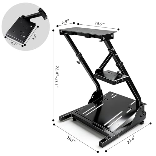 Racing Wheel Stand -Height Adjustable and Foldable Steering Wheel Stand with Gear Shifter Mount, a Durable Sim Racing Cockpit Base Fully Compatible with Logitech G25, G27, G29, G920, and G923 Wheels for an Immersive Racing Simulator Cockpit Experience