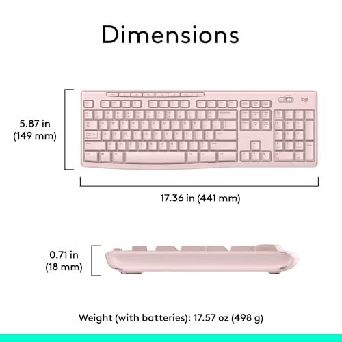 Logitech K270 Full Size Wireless Keyboard for Windows - Rose | Full-size keyboard with number pad, 8 multimedia keys, includes USB-A receiver, 2-year battery, compatible with PC, laptop - color: Rose, size: 1 Pack, style: Keyboard