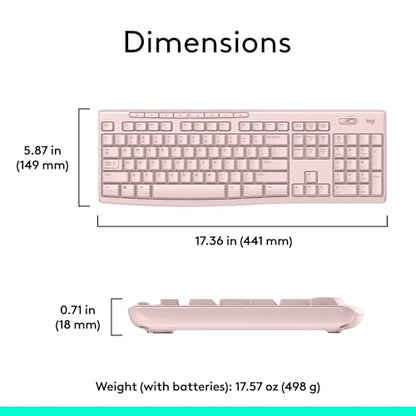 Logitech K270 Full Size Wireless Keyboard for Windows - Rose | Full-size keyboard with number pad, 8 multimedia keys, includes USB-A receiver, 2-year battery, compatible with PC, laptop - color: Rose, size: 1 Pack, style: Keyboard