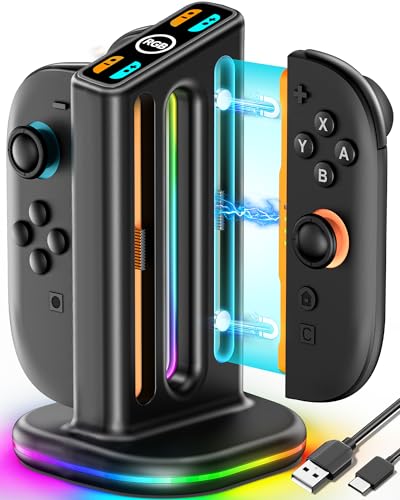 Switch 2 Controller Charger with Magnetic & Bi-Directional Design, 4 in 1 Switch 2 Charger with RGB Mode, 2 Charging Station Dock Stand