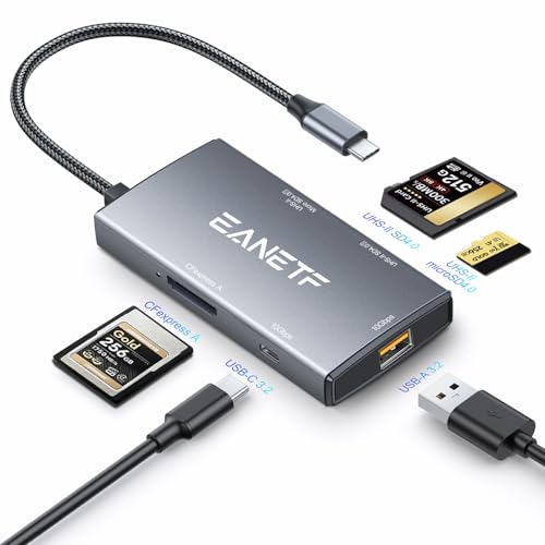 Eanetf 5-in-1 Professional USB C Hub 10Gbps, CFexpress Type C + UHS-II SD4.0 (Dual Row Pins) + UHS-II Micro SD4.0 Card Reader, Industrial USB 3.2 for 8K RAW Workflow, Filmmakers & Photographers