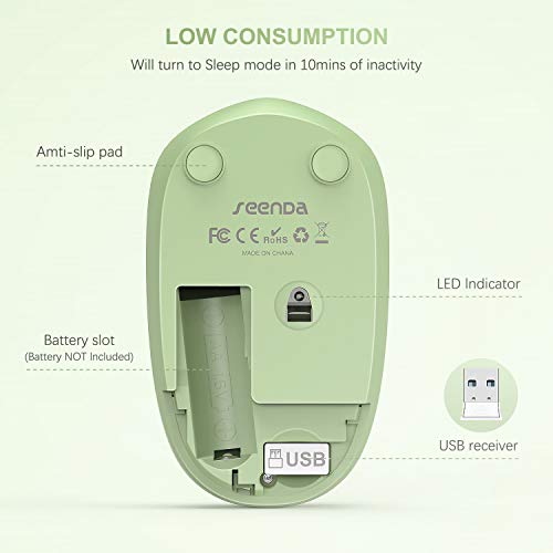 seenda Wireless Mouse, 2.4G Noiseless Mouse with USB Receiver Portable Computer Mice for PC, Tablet, Laptop with Windows System (Olive Green) - color: Olive Green
