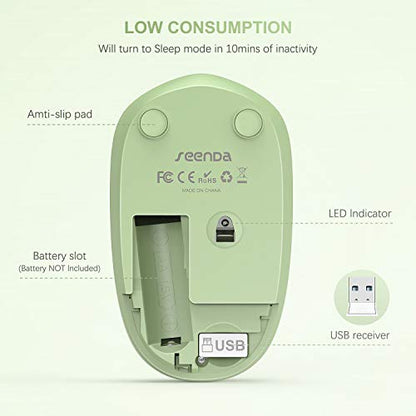 seenda Wireless Mouse, 2.4G Noiseless Mouse with USB Receiver Portable Computer Mice for PC, Tablet, Laptop with Windows System (Olive Green) - color: Olive Green