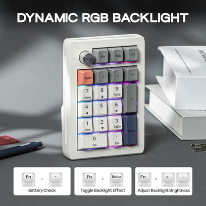 EPOMAKER EK21 VIA Gasket Number Pad w/ 1000mAh Battery, BT 5.0/2.4GHz/Wired | Hot-Swap Numpad with Aluminum Alloy knob, Programmable for Win/Mac/Gaming (Retro White, Zebra Switch) - color: Retro White, size: Zebra Switch