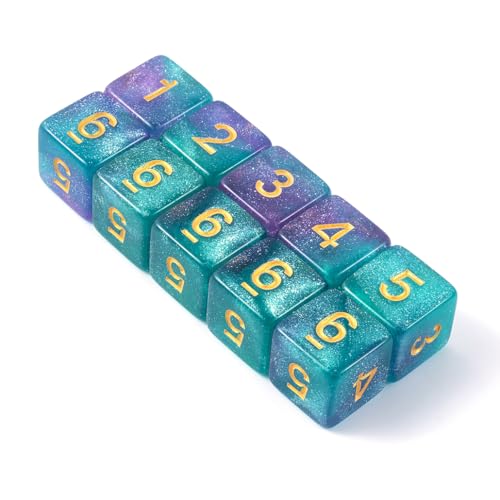 10 Pieces Polyhedral D6 Dice Set, 6 Sided Dice 16mm Square Edge Dice for RPG MTG DND Table Games (Green Purple) - color: Green Purple