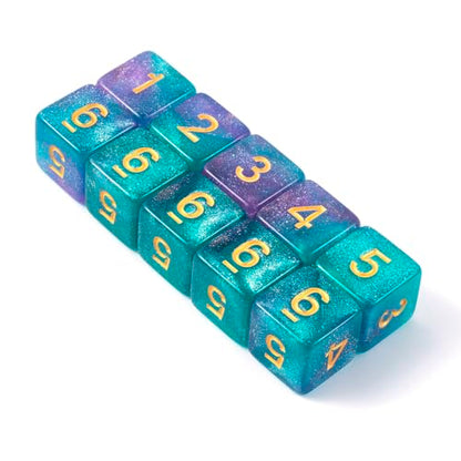 10 Pieces Polyhedral D6 Dice Set, 6 Sided Dice 16mm Square Edge Dice for RPG MTG DND Table Games (Green Purple) - color: Green Purple