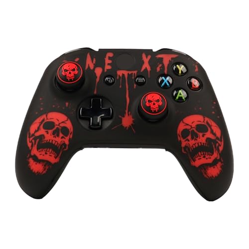 Skull Controller Skin Cover Compatible with Xbox one Controller, RALAN Protector Case, Customised Thumb Grips Caps - color: skull Black Red