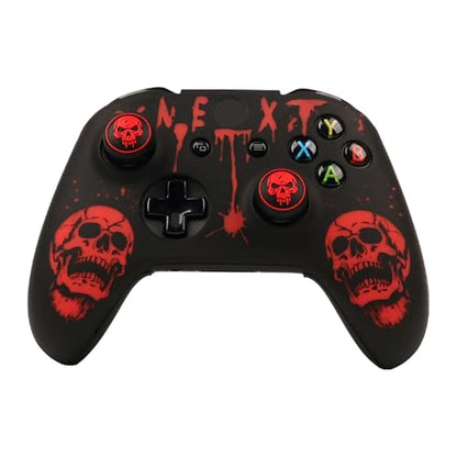Skull Controller Skin Cover Compatible with Xbox one Controller, RALAN Protector Case, Customised Thumb Grips Caps - color: skull Black Red