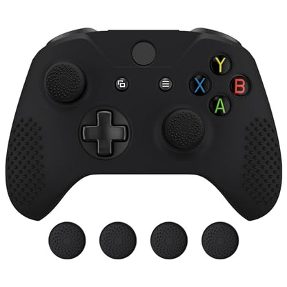 eXtremeRate PlayVital Soft Anti-Slip Silicone Controller Cover Skins Thumb Grips Caps Protective Case for Xbox One X/S Controller (Model 1708)- Black - color: Black