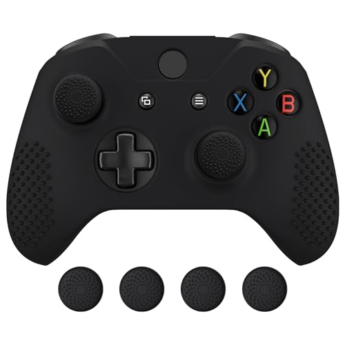 eXtremeRate PlayVital Soft Anti-Slip Silicone Controller Cover Skins Thumb Grips Caps Protective Case for Xbox One X/S Controller (Model 1708)- Black - color: Black