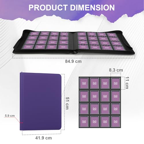 16 Pocket Toploader Binder,Holds 640 TopLoaders (16 Purple) | ﻿ Top Loader Binder for 3" x 4"Rigid Cards,Sleeves Card Collection Binder,20 Double Sided Pages with Trading & Sports Holder - color: 16Purple