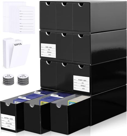 Trading Card Storage Box 12 Drawers Cardboard Organizer with Dividers for top loaders, TCG, MTG, Sport Cards Collection