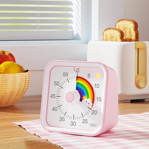 Visual Timer for Kids, Rainbow Timer with Pause Function, Pink | Cute Silent Timer for Classroom, ADHD, Kitchen, Toddlers, Study, Alarm 3 Volume Levels, Light Indicator, Easy to Use - color: Rainbow Pink