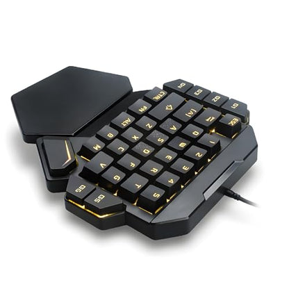 One Handed Gaming Keyboard, 35 Keys Portable Mini Keypad with Wrist Rest, RGB Backlit Blue Switch, 6 Macro Recording Keys for PC