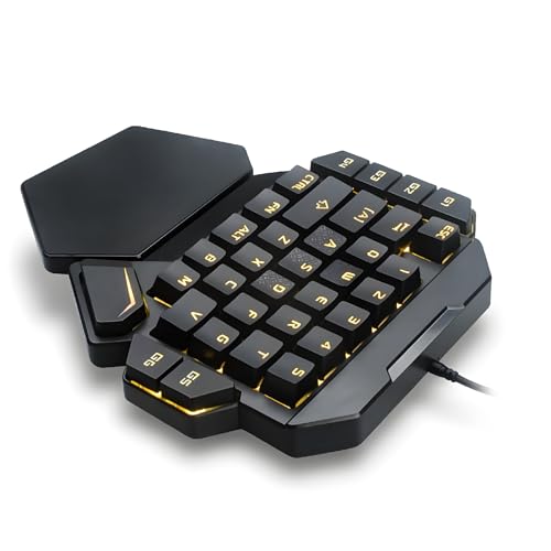 One Handed Gaming Keyboard, 35 Keys Portable Mini Keypad with Wrist Rest, RGB Backlit Blue Switch, 6 Macro Recording Keys for PC