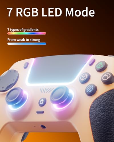 CAWOOSOO Yellow Wireless Controller Compatible for PS5/Pro/Slim/PC, Gradient Color RGB mode & haptic feedback & 1500 mAH battery & 3.5mm Audio Jack & Speaker