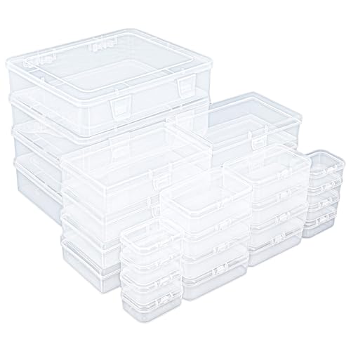 28 Pieces Mixed Sizes Rectangular Clear Plastic Storage Box | Empty Mini Containers, Hinged Lids, For Small Items, Craft Projects - size: Mixed Sizes