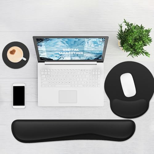 Ergonomic Mouse Pad with Wrist Rest and Keyboard Wrist Rest, Mousepad and Wrist Rest for Computer Keyboard, Pain Relief, Non-Slip Rubber Base, Mouse Pad with Wrist Support for Gaming, Office, Black - color: Black