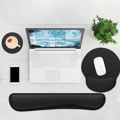 Ergonomic Mouse Pad with Wrist Rest and Keyboard Wrist Rest, Mousepad and Wrist Rest for Computer Keyboard, Pain Relief, Non-Slip Rubber Base, Mouse Pad with Wrist Support for Gaming, Office, Black - color: Black