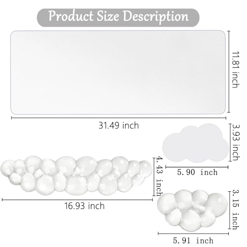 Gel Cloud Keyboard and Mouse Wrist Rest Set Cloud Silicone Clear Mouse Pad with Wrist Rest Extended Frosted Desk Mat Pad Acrylic Coaster Ergonomic Cute Wrist Pad for Computer Keyboard and Mouse 4PCS - color: 4pcs Clear Cloud White