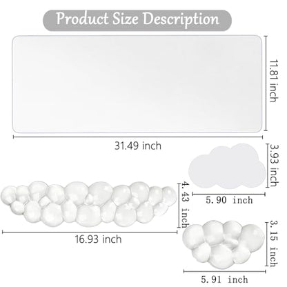 Gel Cloud Keyboard and Mouse Wrist Rest Set Cloud Silicone Clear Mouse Pad with Wrist Rest Extended Frosted Desk Mat Pad Acrylic Coaster Ergonomic Cute Wrist Pad for Computer Keyboard and Mouse 4PCS - color: 4pcs Clear Cloud White
