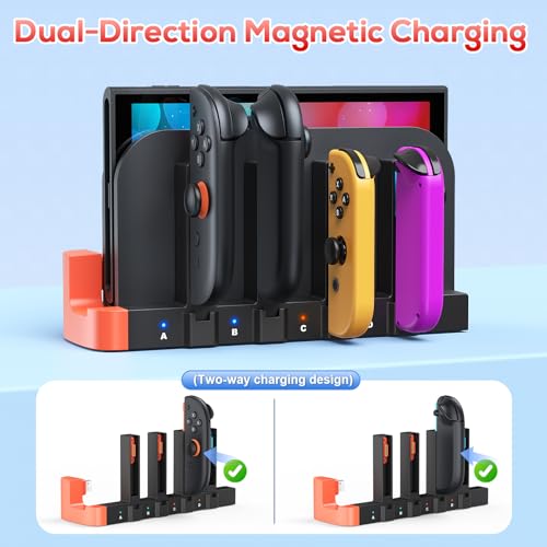 [Switch 2/1 Charger Dock], Switch 2 Controller Charging, 8 in 1 Fast Charger for Joycon 2/1, Wireless Portable Dual-Direction Magnetic Charger for Nintendo 2 (NTT41)